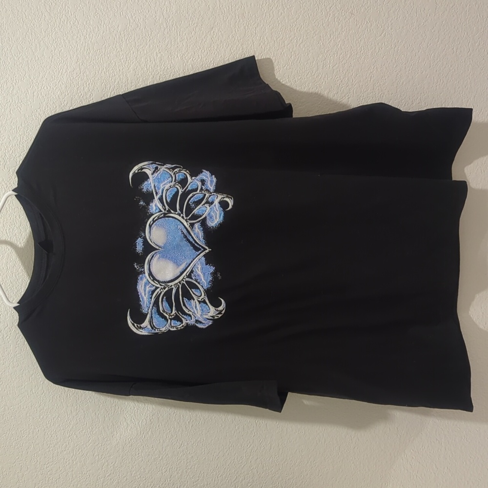 Shein, Size L, Oversized Blue Heart Short Sleeve T-shirt